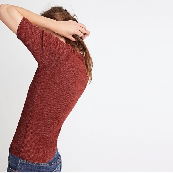 NWT Madewell Evening Sparkle Burnt Orange Ribbed Sweater Short Sleeve Top Small - Picture 3 of 13